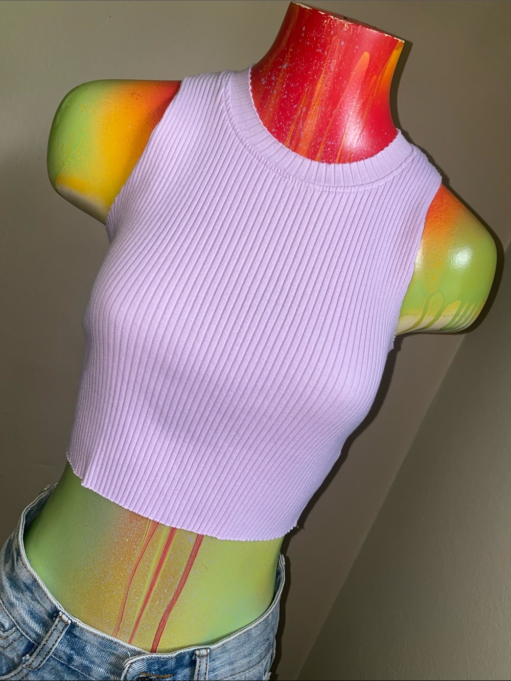 Topshop Light Purple Ribbed Tank - Sleeveless Knit Top
